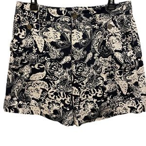 LAUREN Ralph Lauren Navy Blue White Hippie Eclectic Floral Leafy Stretch Shorts